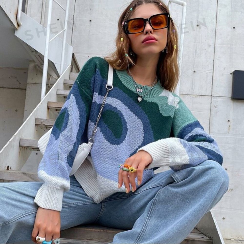 NWOT Color Block Drop Shoulder Sweater - Picture 2 of 9